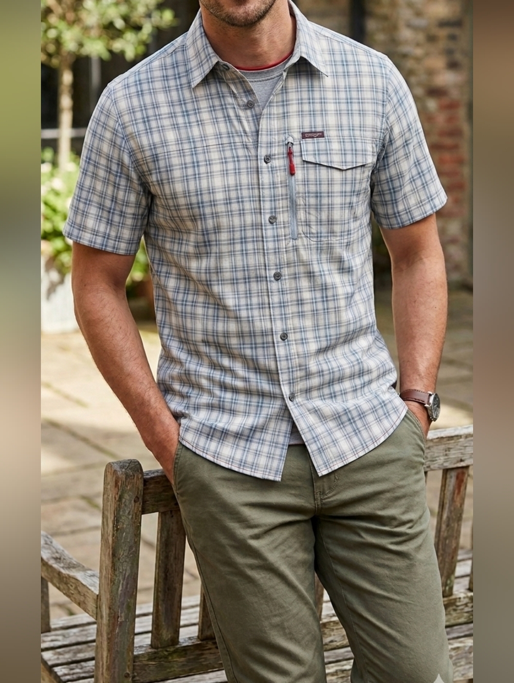 Wrangler Men's Plaid Button- Down Shirt/Short Sleeve/Outdoor/Regular Fit/size S
